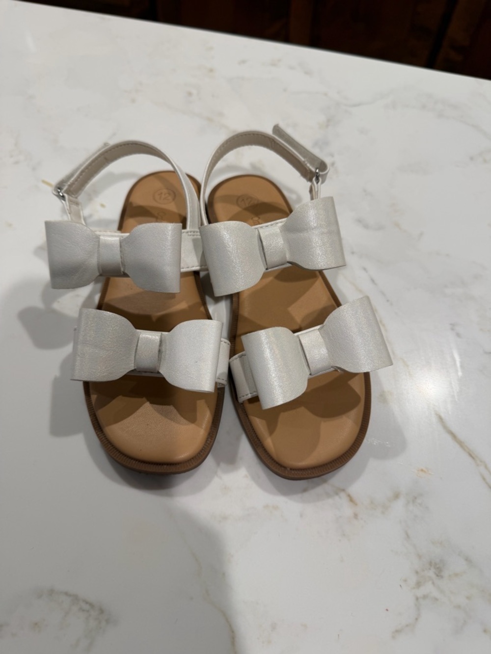 Girls' White Bow Strap Sandals
